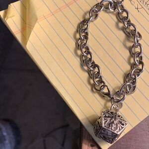 Vintage Silver Plated Pendant Charm Hinged Prayer Box Bracelet 8-inches